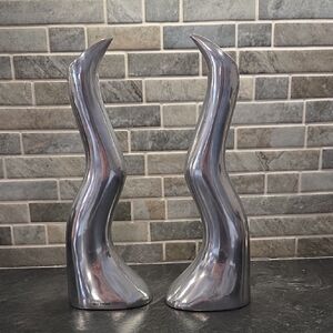 Anna Everlund Vintage 1980 Polished Silver Abstract Candle Holders- Set of 2